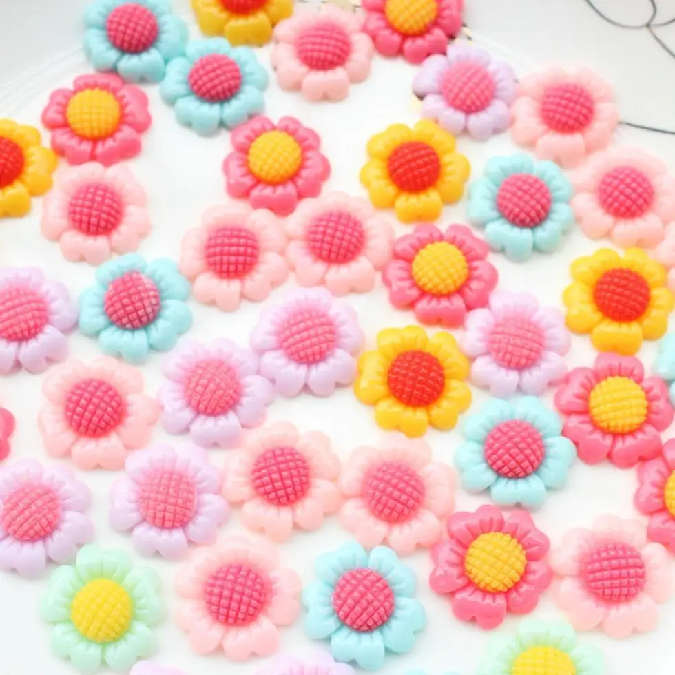 220pcs mix color 2 tone sun flower Daisy Sunflower Resin Cabochons, Daisy Cabs 18mm