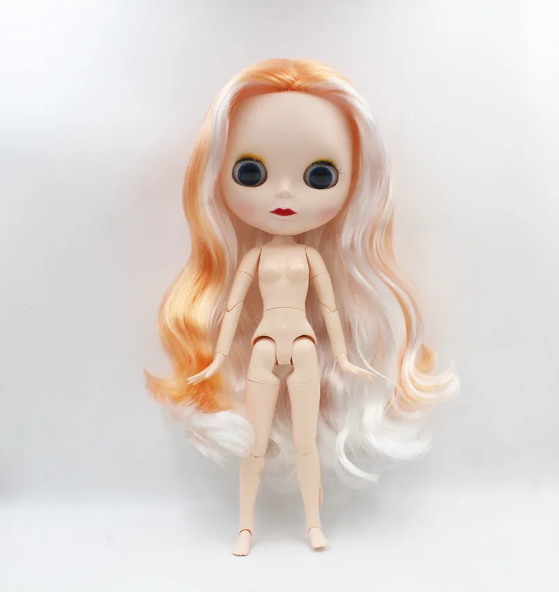 

Blygirl,Blyth doll, pale orange and white mixed curls, 19 joints and ordinary body, frosted face shell nude doll