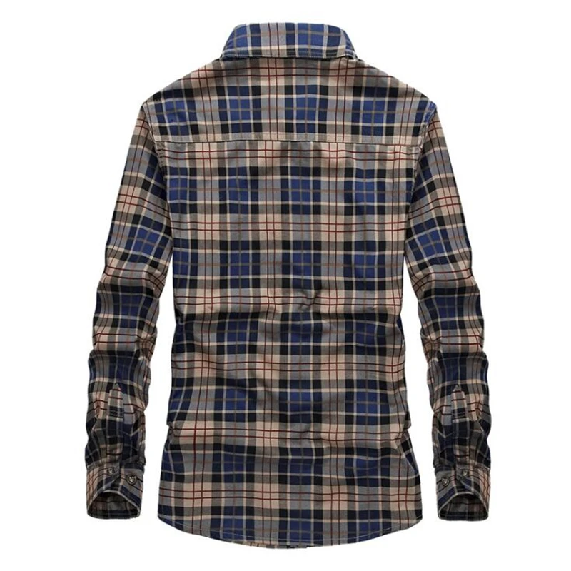 Men's Plaid 100% Cotton Military Shirts Spring Autumn Casual Long Sleeve Shirt Camisa Masculina Flannel Business Dress Shirt Men