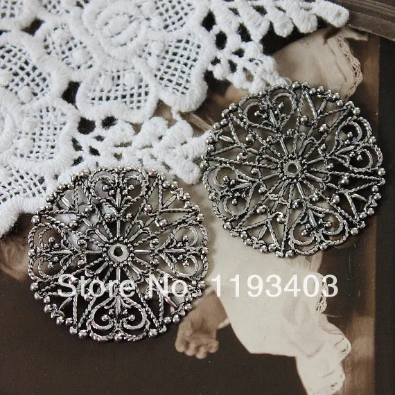 12PCS 31mm Antiqued Silver plated  brass Filigree Jewelry  Setting Cab Base Connector Finding (FILIG-AS-12)