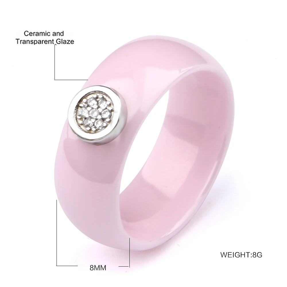 2019 U Shape Ceramic Earrings Rings Sets  For Women 8mm Smooth Lovely Pink Ceramic Stud Ear Women Jewelry Sets Wedding Jewelry