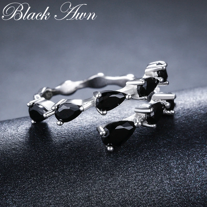 Blcak Awn 2026 New Bijoux Trendy Silver Color Fashion Jewelry Black Spinel Engagement Ring For Women Anillos Mujer G062