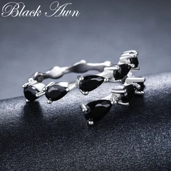 Blcak Awn 2026 New Bijoux Trendy Silver Color Fashion Jewelry Black Spinel Engagement  Ring For Women Anillos Mujer G062