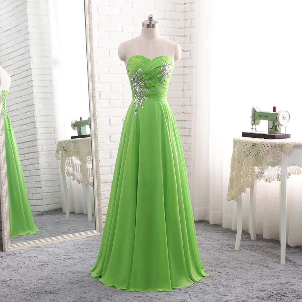 Janeini vestidos longos de chiffon, vestidos de dama de honra, elegante, verde, com lantejoulas, cristal a line, vestidos formais para festa, comprimento do chão, 2019