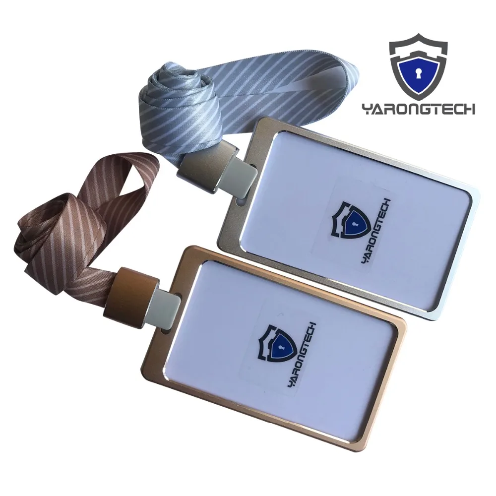 RFID Card Holder Aluminium Alloy Office Employee ID Badge with Detachable stripe Lanyard