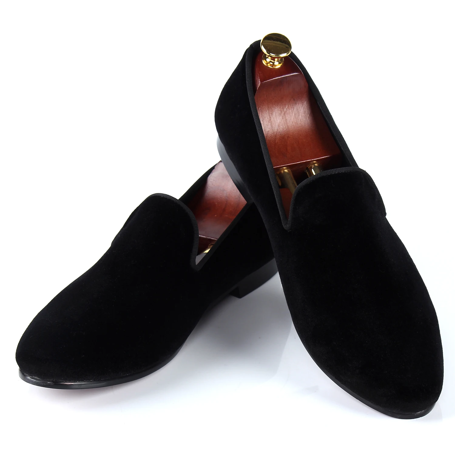 

Harpelunde Black Velvet Loafers Classic Men Flat Shoes Round Toe Leather Linning Size 7-14