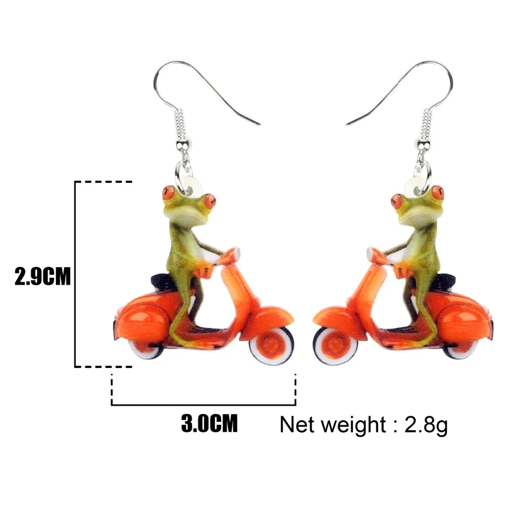 Bonsny Acrylic Fashion Electromobile Frog Earrings Drop Dangle Novelty Animal Jewelry For Women Girls Teens Kid Gift Accessories