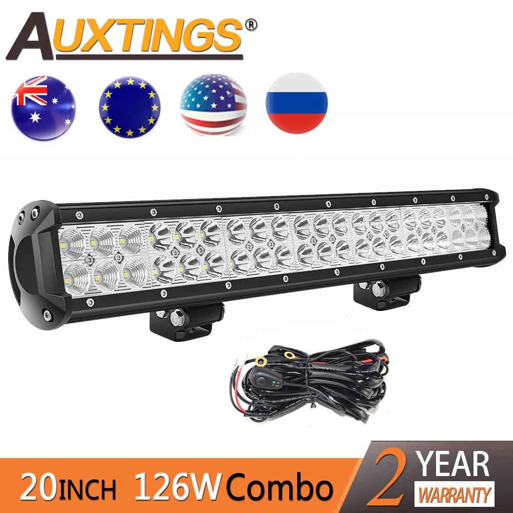 

Auxtings 12v 24V 20'' led light bar dual rows led driving light IP67 waterproof work light 126W 20 inch offroad car offroad 4x4