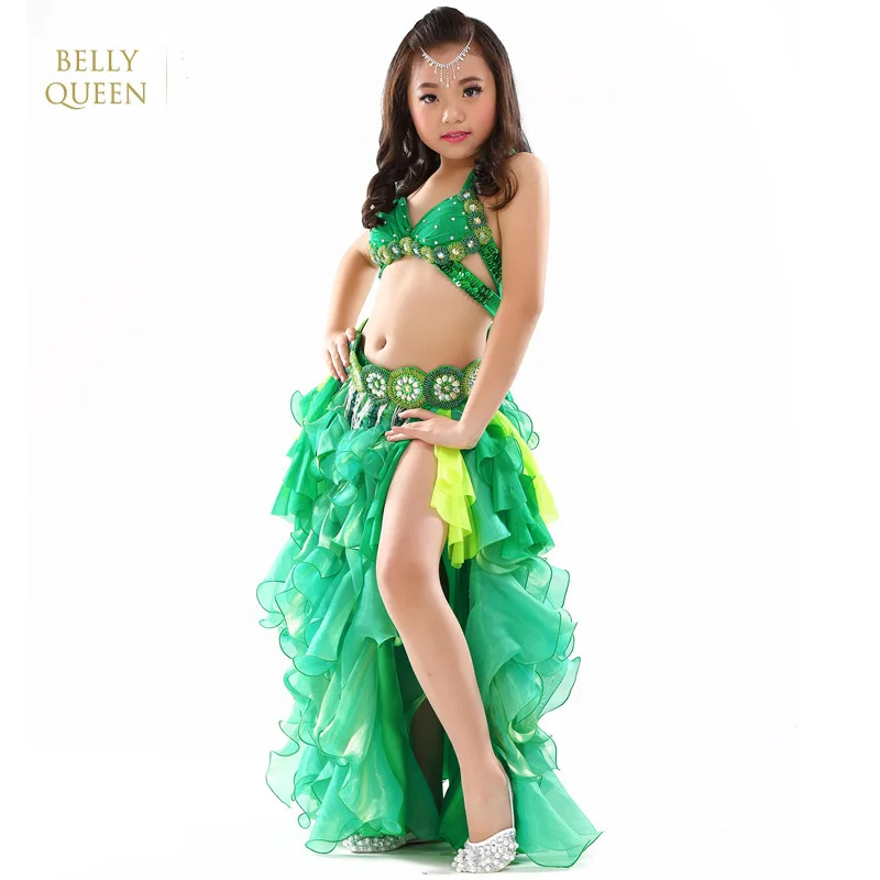 Oriental Girls Belly Dance Costumes Kids Belly Dancing Girls Bollywood Indian Performance Dancewear For Girls Bra+Belt+Skirt