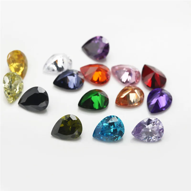 15pcs CZ  1pcs Per Colors Loose Cubic Zirconia Stone Size 4x6~10x12mm Pear Shape Synthetic Gems