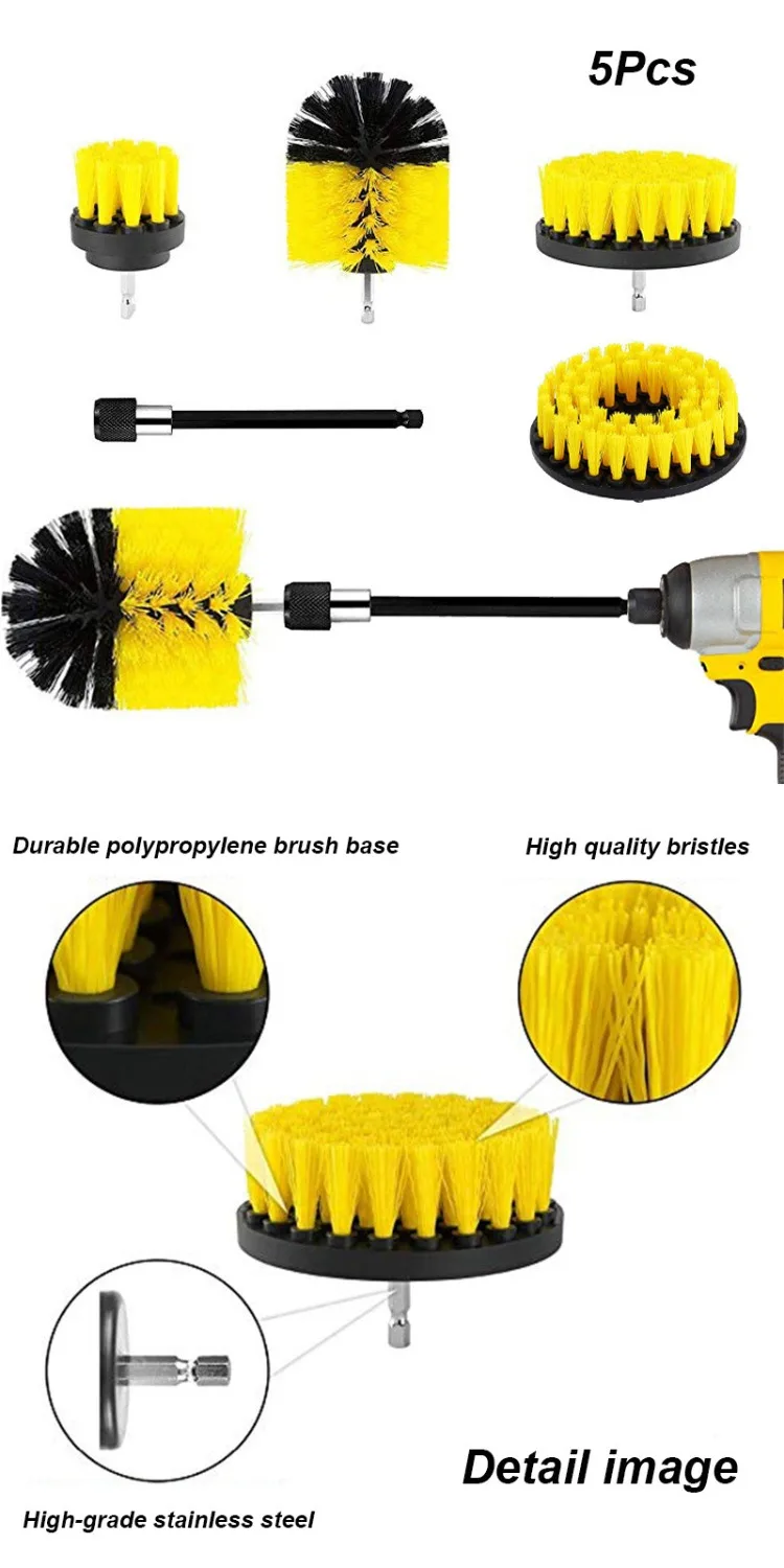 UNTIOR 3 Teile/satz Elektrische Wäscher Pinsel Bohrer Pinsel Kit Kunststoff Runde Reinigung Für Teppich Glas Auto Reifen Nylon Pinsel – Detail 3