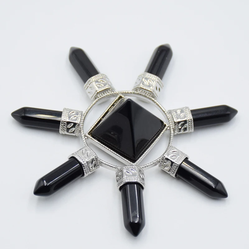 New Women Men Chakra 7 Point Direction Reiki Stone Pyramid Black Onyx Energy Generator Healing Meditation Spiritual Pendulum