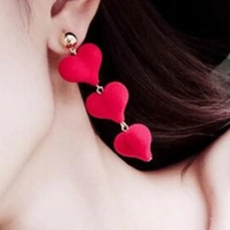 Fashion woman Earrings 2023 Korean Long Love Heart Red Earrings Plush Mink Peach Love Series Long Earrings Women Jewely