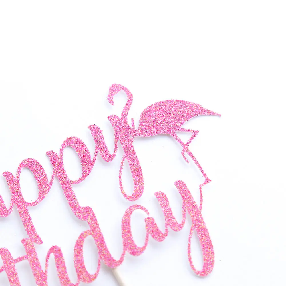 Happy Birthday Flamingo Cake Topper Summer Party Decorations Pink Flamingo Birthday Glitter Cake Topper Decorations Supplies