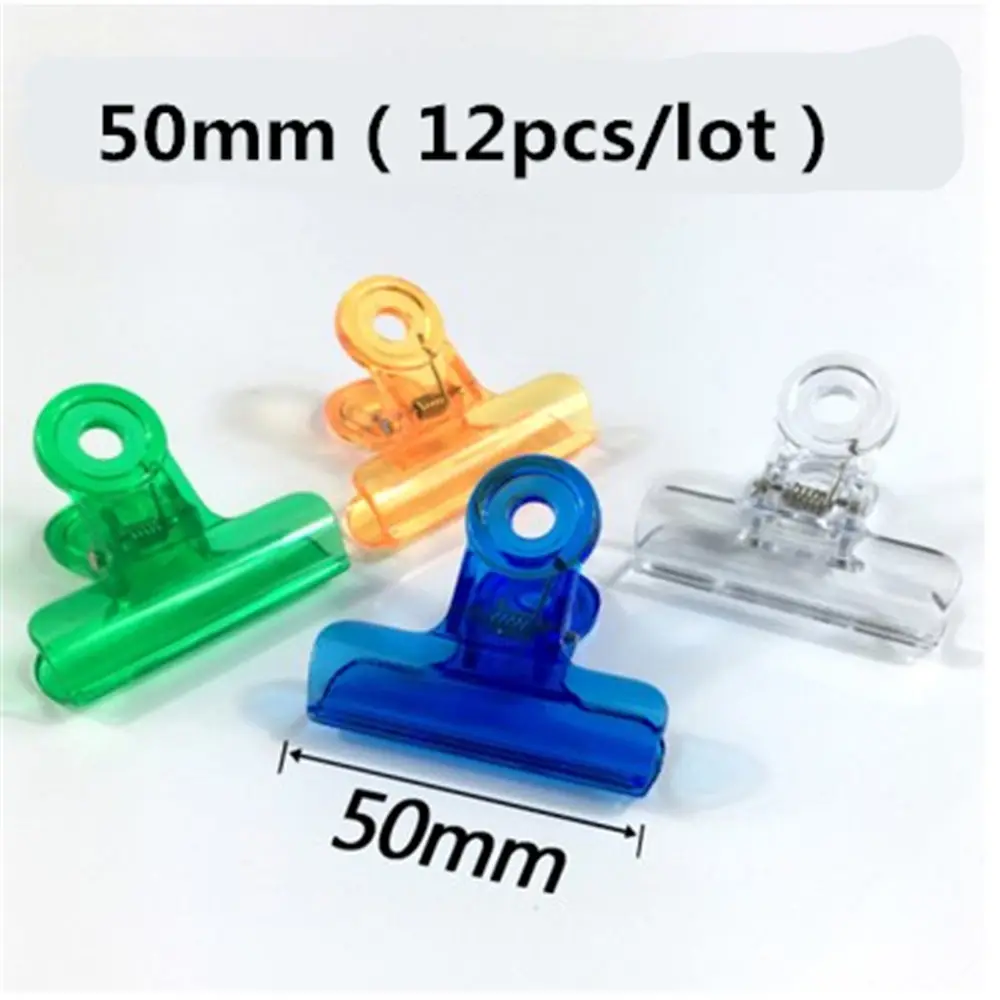 

12pcs/pack 50mm Plastic Money Letter Paper File Clamps Clip For Office School Students Ticket holder Bag folder