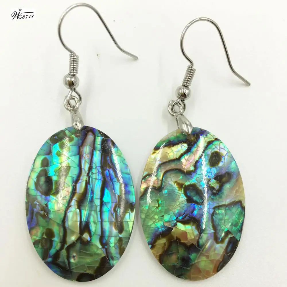 New Zealand Abalone Shell Mother of pearl Shell Women Bead Dangle Earrings Pair WFH640