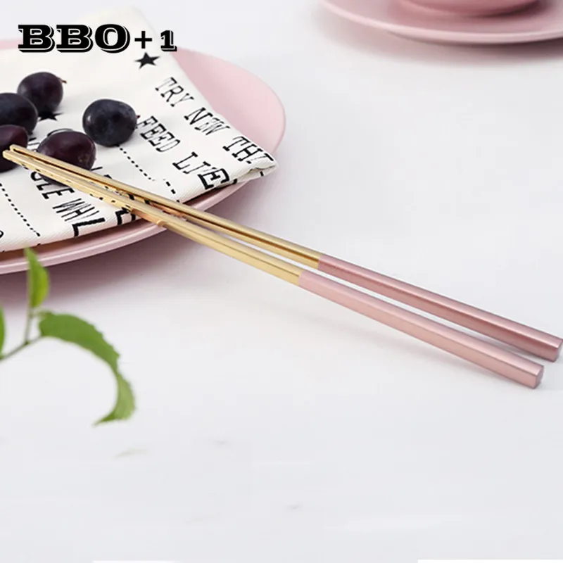 1 pair Pink Gold Silver Chopstick Korean Dinner set  Wedding Party Flatware Sushi Reusable Metal Chop Stick Japanese Cutlery