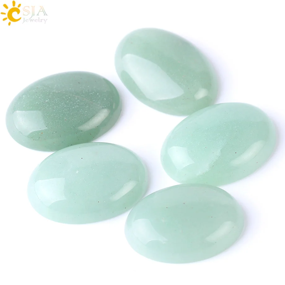 CSJA 1PC Natural Green Aventurine Cabochon Beads 10x14mm to 30x40mm Gem Stone for DIY Handmade Crafts Jewelry Earrings Ring F507