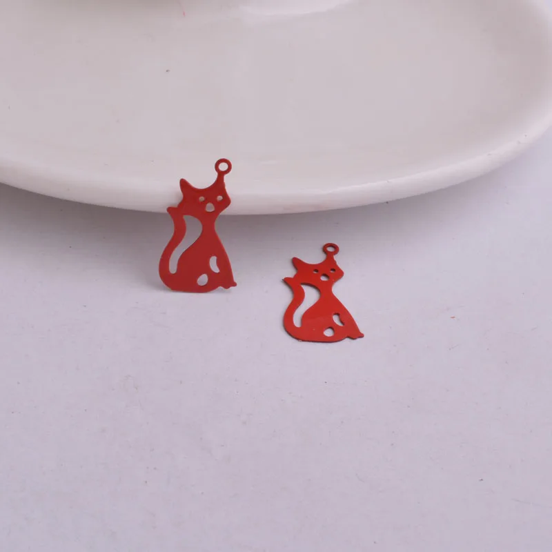 50 Stück Ac7850 Messing-Flachanhänger mit Katzenmotiv, niedliche Tier-Katzen-Anhänger – Detail 8