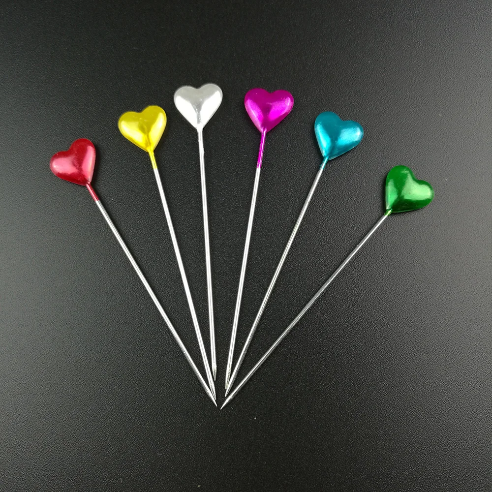 120PCS DIY Heart Head Dressmaking Pins Round Pearl Head Pins Decorative Sewing Pin 4 Wheels Color Assorted Pinwheel Needles