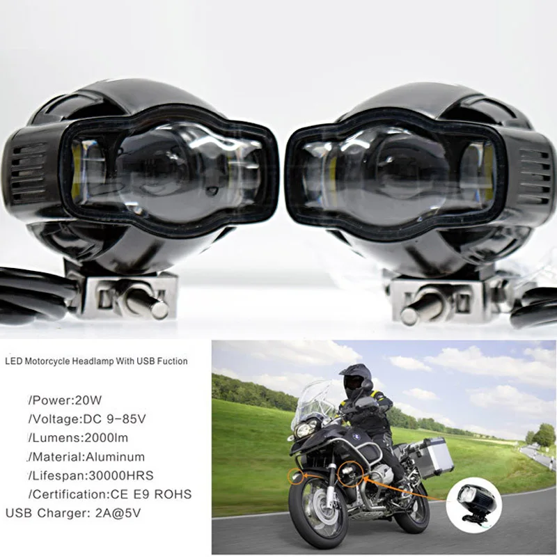 22-40mm CE Universal Motorcycle Car headlight lamp LED Super Bright Fog light USB Charger For Suzuki GSXR 600 750 1000 SV650 DL