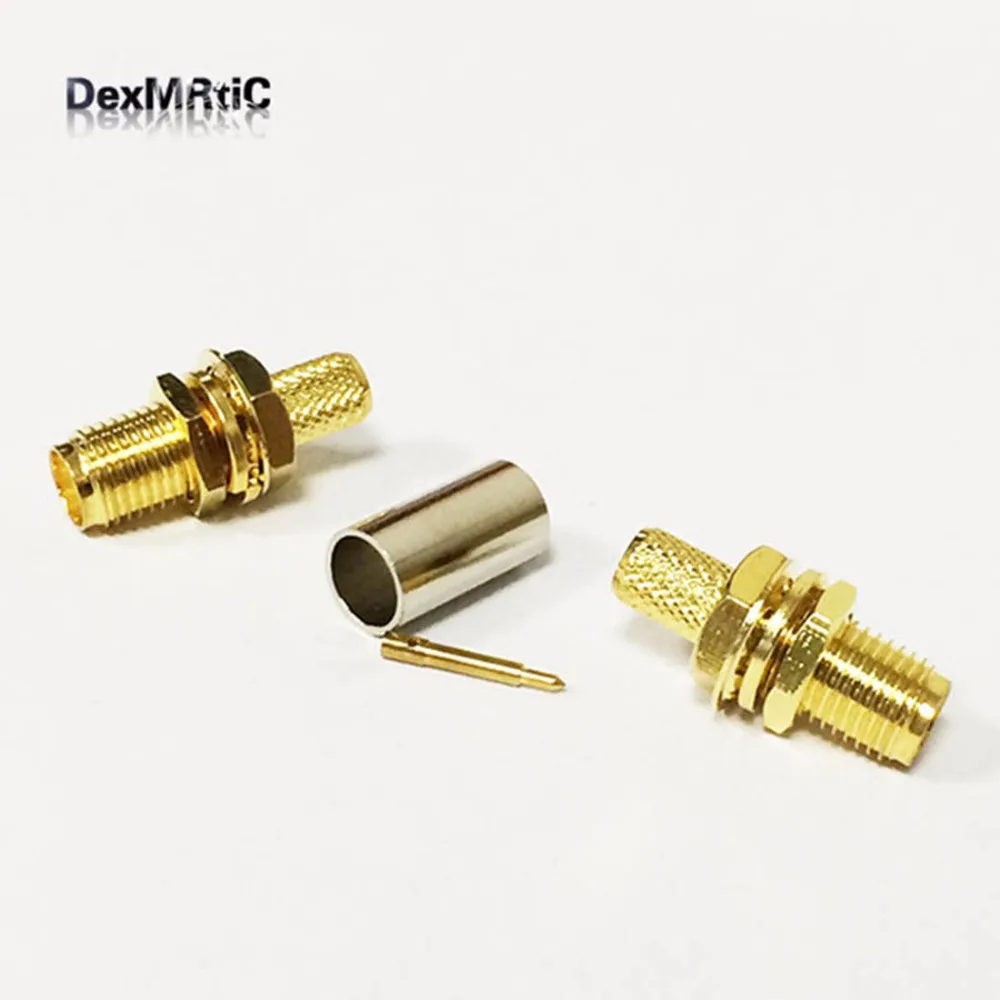 10pcs New RF RP-SMA Crimp Jack(male pin) Bulkhead Connector For LMR195  Wholesale  Wire Connector