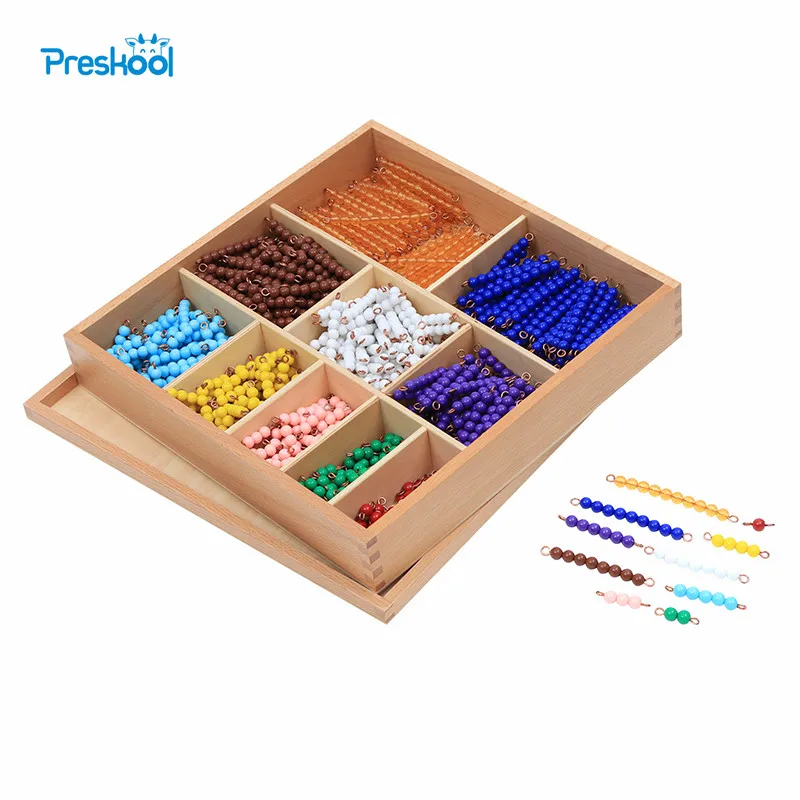 

Baby Toy Montessori Math 9 Colors Beads Bead Decanomial with Box Early Childhood Education Preschool Training Learning