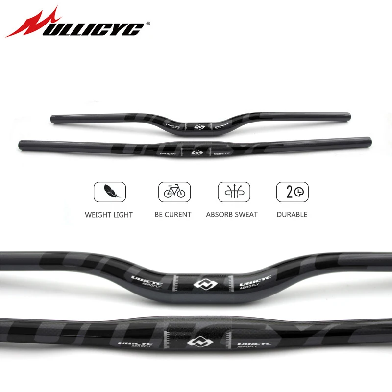 Kierownica rowerowa Ullicyc Full Carbon MTB 3K Gloss Black 580-740mm Flat/Rise, lekka, ulepszona do rowerów górskich i hulajnóg elektrycznych