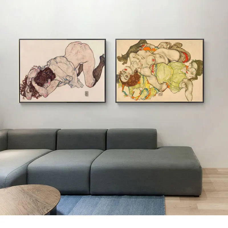 Egon Schiele Body Color Delineation Sketch Figure Canvas Art Print Painting Poster, Wall Pictures For Living Room, Home Decor