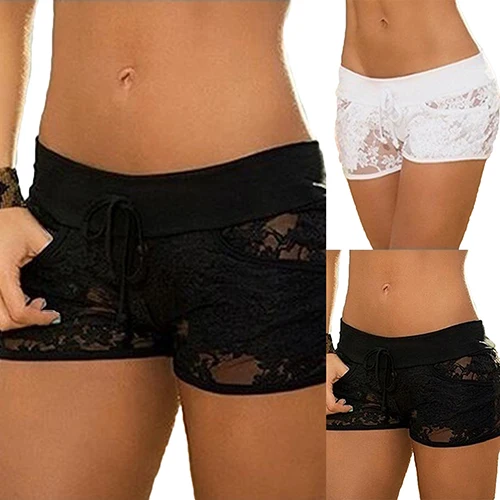 

Sexy Women Lace See Through Solid Color Summer Low Rise Clubwear Pants