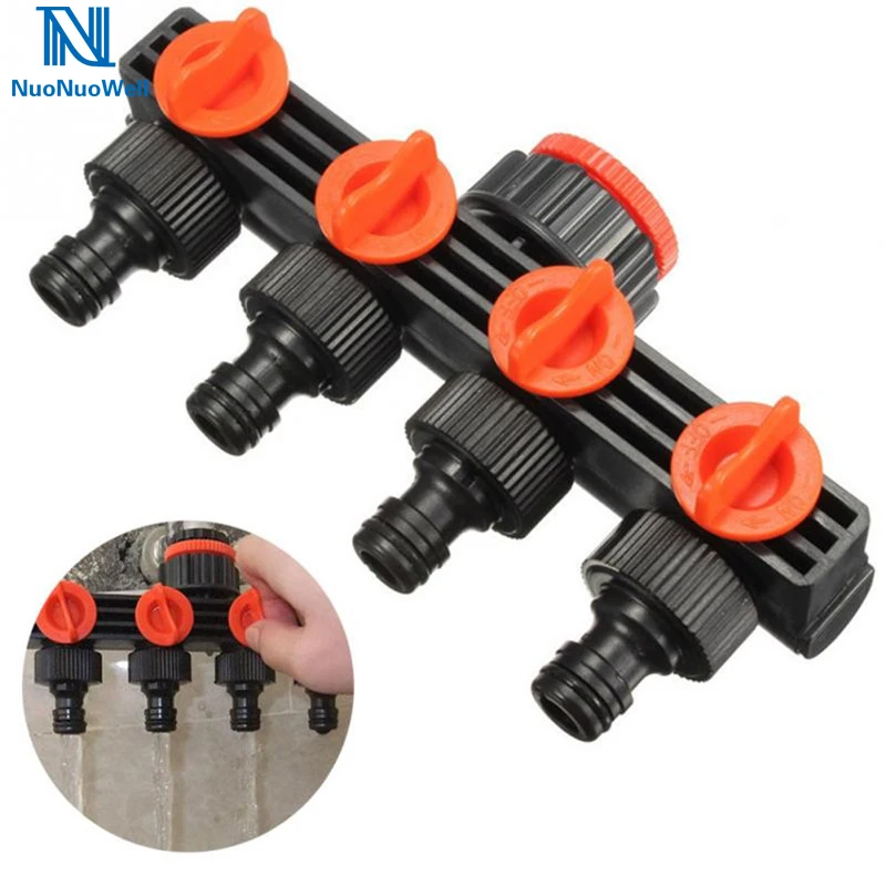 NuoNuoWell 4 Way Valve Water Supply Controller Water Distributor Connector Garden Hose Pipe Splitter Irrigation Adapter