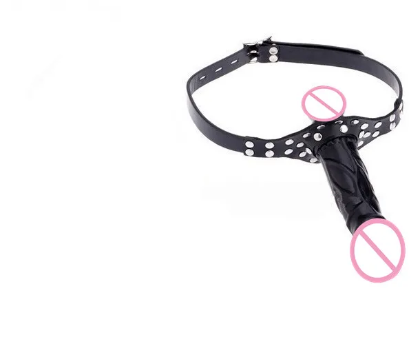 Double dildo strapon Open mouth gag ball leather harness erotic sex toys for couples fetish les sex bondage products Adult games