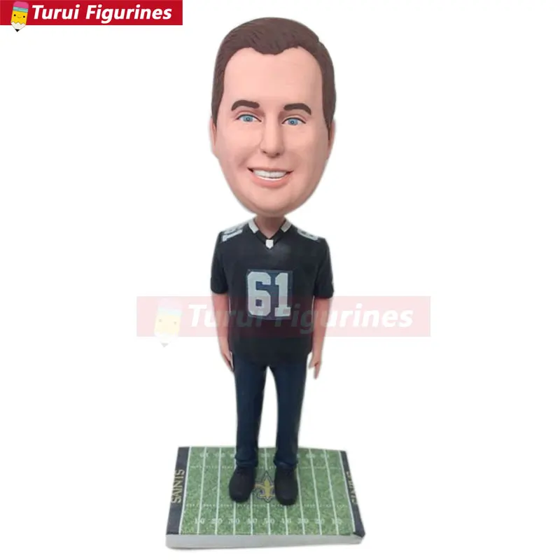 Saints Football Fans Custom Bobble Head Clay Figurine Personalized Based on Customers Photos Birthday Cake Topper Boyfriend Husb