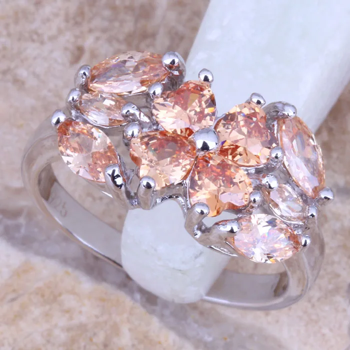 Marvelous Champagne Morganite Silver Plated Overlay Women\'s Ring Size 6 / 7 / 8 / 9 R1025