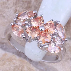 Marvelous Champagne Morganite Silver Plated Overlay Women's Ring Size 6 / 7 / 8 / 9 R1025