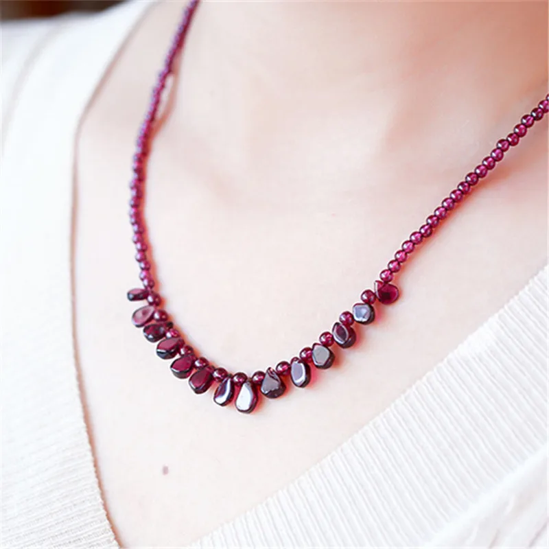 Handmade Bohemian Women Accessories Necklace Red Garnet Tourmaline Natural Stone Jewelry Gift Wholesale