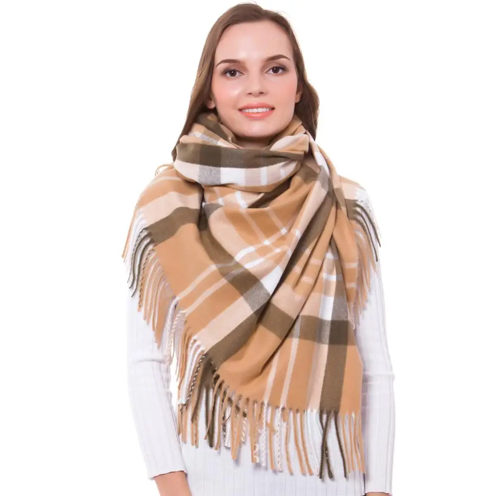 

Cashmere Scarf Winter Shawl Women Stylish Check Plaid Autumn Wrap Wool Fine Brushed Long Large Thick Tartan Tassel Hijab Camel