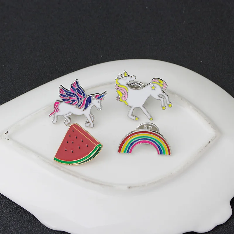 Fooderwerk Jewelry Creative Personality Watermelon Pegasus Unicorn Rainbow Male And Female Brooch Zinc Alloy Cartoon Pin