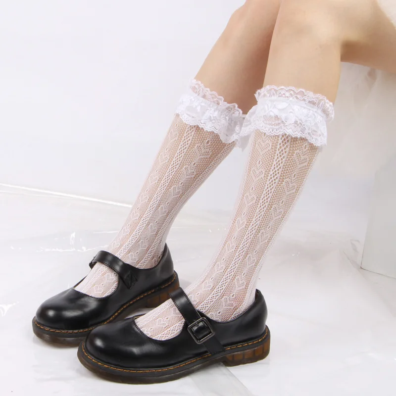 Japanese Style New Product Lolita Lace Love Calf Stocking Retro High Quality Cute Pile Stocking Women 5pair/lot