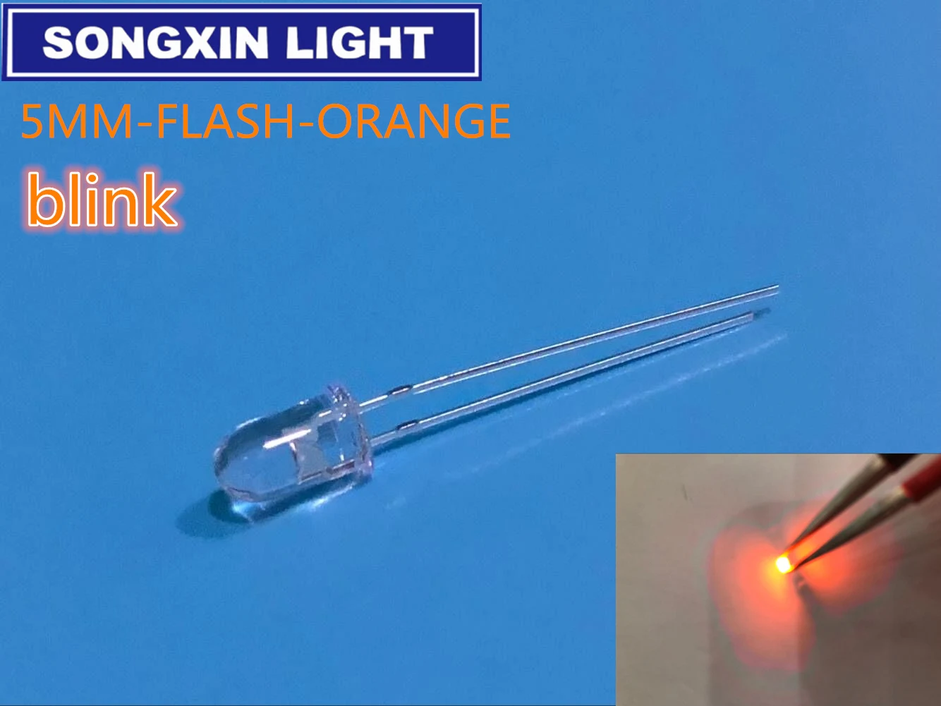 100pcs 5mm Orange Flash Flashing Blink Amber Water Clear Bright LED Leds flashing orange led danshan ORANGE