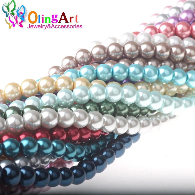 OlingArt 100PCS 4MM Round Mixed Multicolor Glass Imitation Pearls Beads DIY Earring Bracelet Bead Choker Necklace Jewelry Making