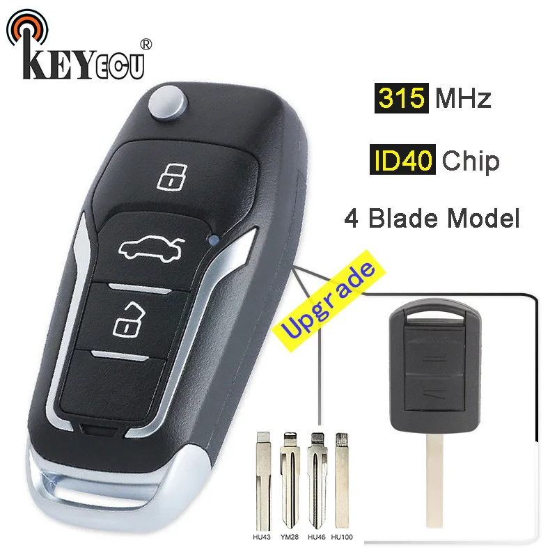 

KEYECU 315MHz ID40 Chip 2 Button Upgraded Flip Folding Remote Car Key Fob for Opel Corsa C and Combo HU43 YM28 HU46 HU100 Blade