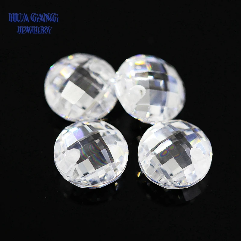 Double Checkerboard Single Hole White AAAAA Round Brilliant White Cubic Zirconia Stone For Jewelry Making 3-14mm High Quality