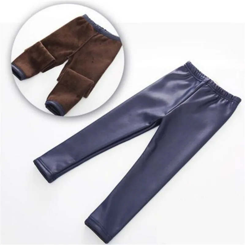 BIG SALE Girl Pu Leather Winter Legging Fower Warm Legging Autumn Winter Thick Trousers Pants 3-10 Years