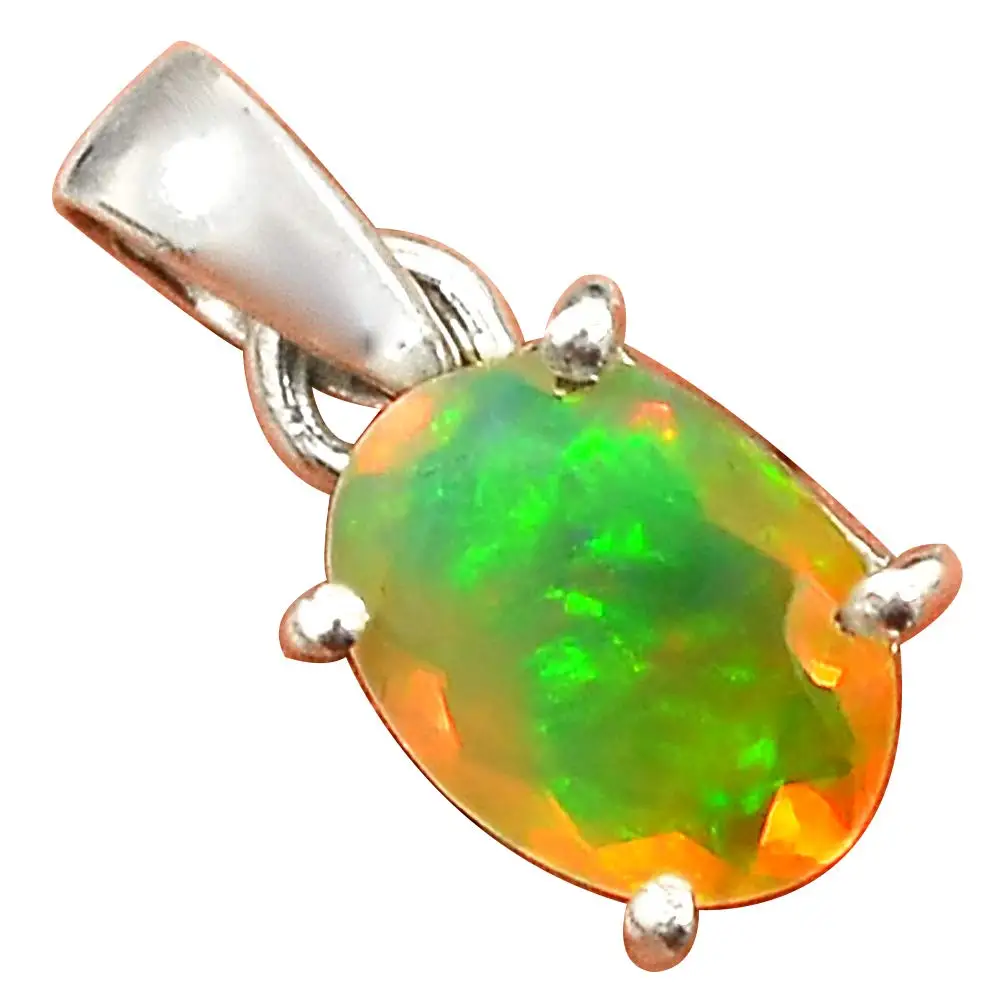 NiaoZaiFei YunZaiKan Genuine Faceted Ethiopian Opal Pendant 925 Sterling Silver, 18 mm, AP6243