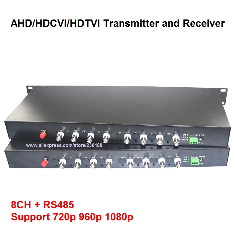 1080P HD AHD CVI TVI Fiber Optical Video Converter 8 Channel Video Media Converter with Reverse RS485 Data Single Mode 10KM