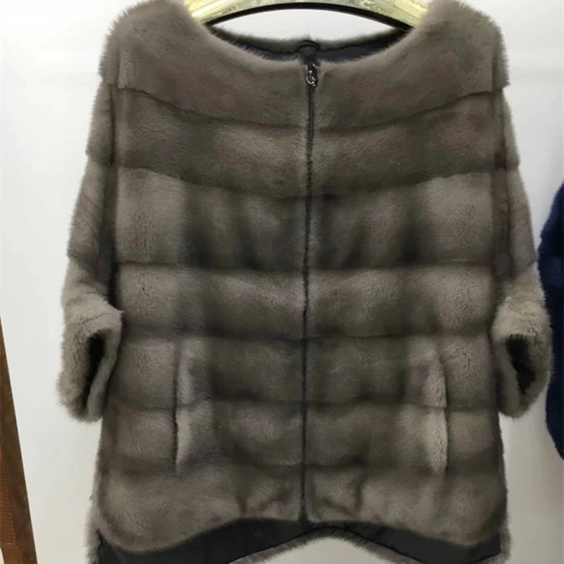 Real Mink  Fur Women Coat Bat  Jacket with Zipper Autumn Winter Short  Popular Mink Fur Overhead Coat