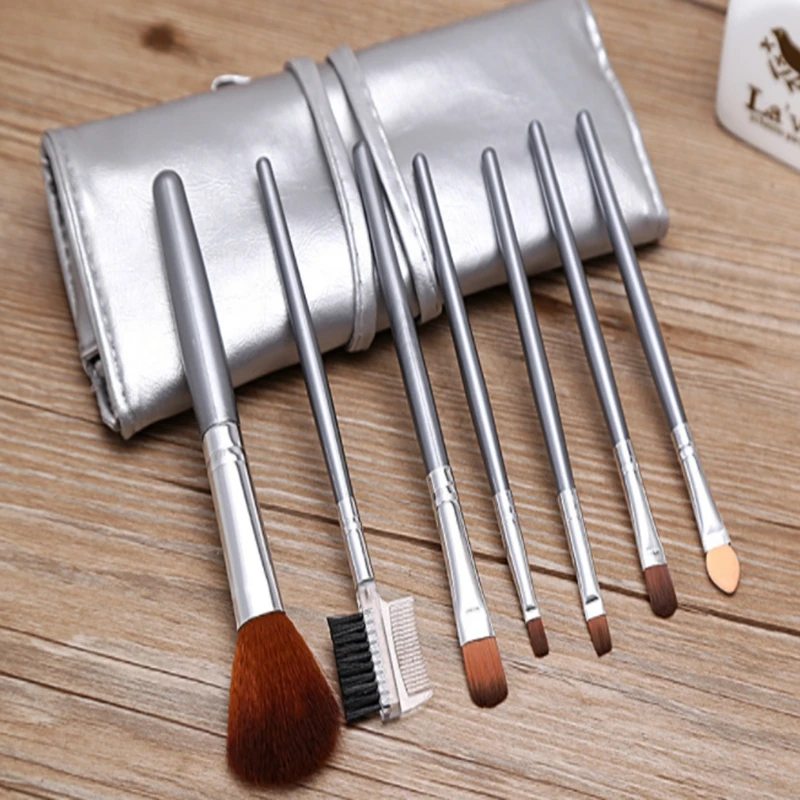 50 bộ/lô 7 cái/bộ Trang Điểm Brushes Set Nhựa xử lý Mỹ Phẩm Foundation Đỏ Mặt bàn chải bóng mắt bàn chải lông mày 6 màu sắc