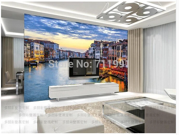 Free shipping custom modern 3D wallpaper water Venice night TV setting wall of sitting room sofa background wallpaper