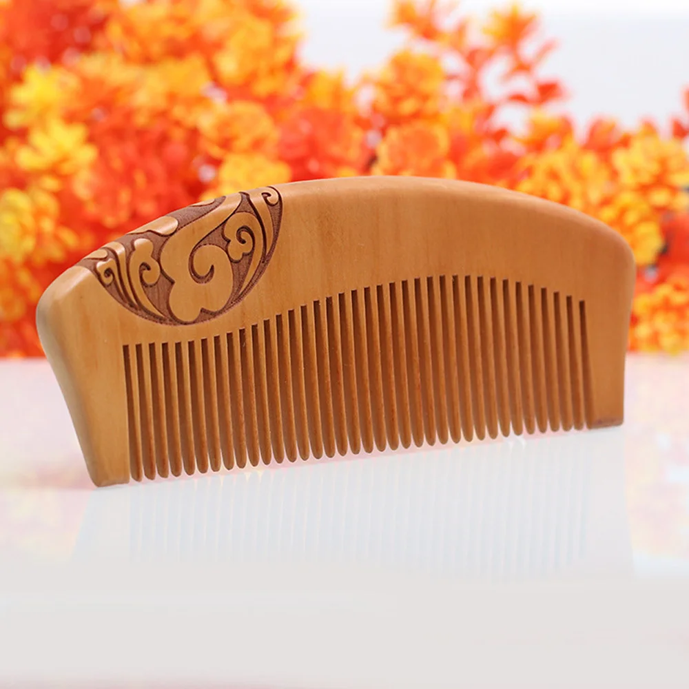 20PC Carved handle peach comb wholesale hair carved wooden comb boutique custom lettering advertising supplies comb 150*55*12mm